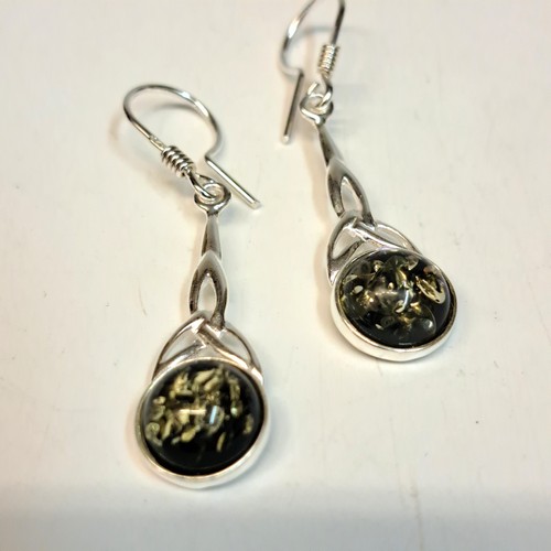 HWG-2440 Earrings, Round Green Amber Dangles $38 at Hunter Wolff Gallery